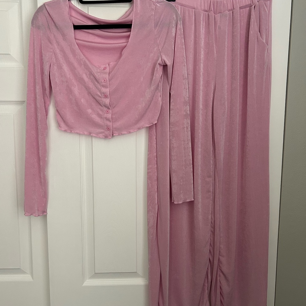 SHEIN Blush Pink Velvety Pajama Set